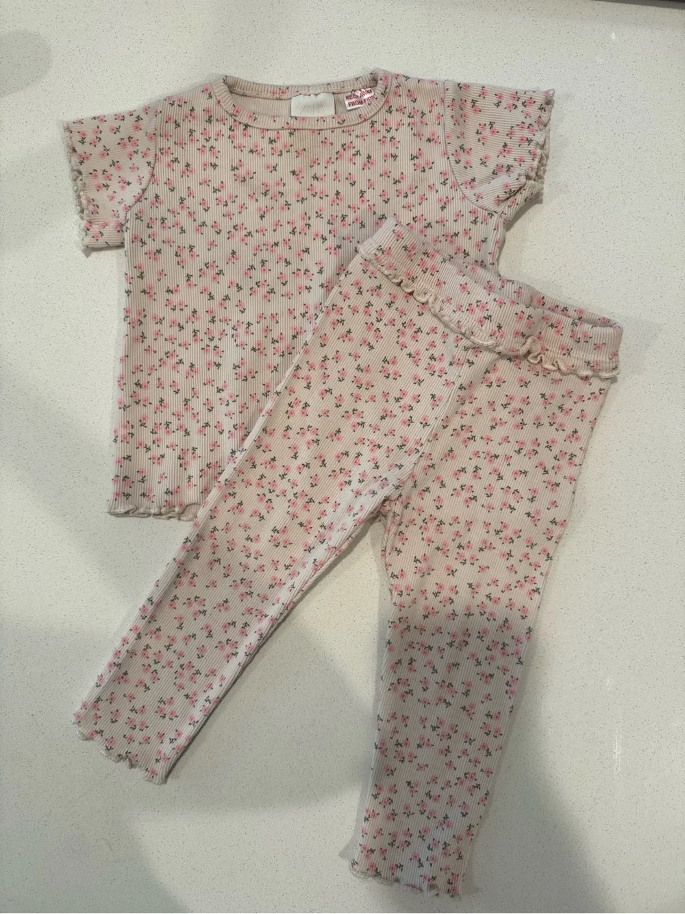 Zara Pink Floral Ribbed Matching Set 1 1/2 YEARS